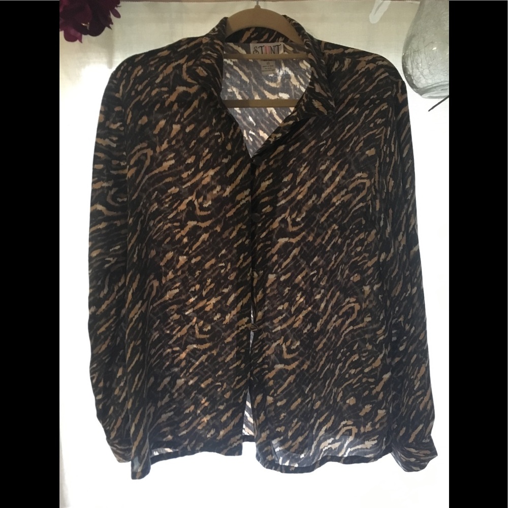 🏝 100% SILK ANIMAL PRINT BLOUSE WOMENS Large